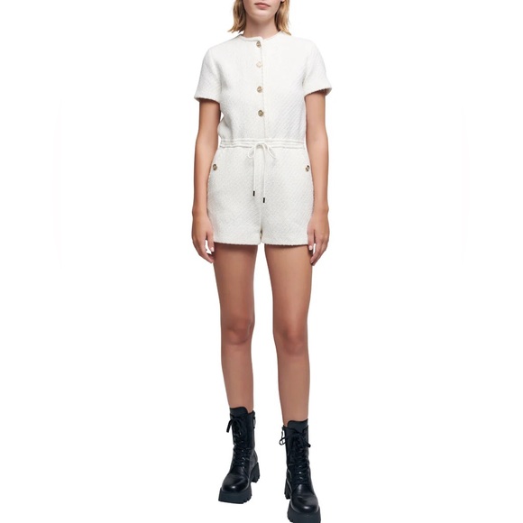 Maje Tweed-style Playsuit in Natural - Picture 2 of 9